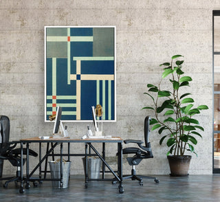 Container Stacking 4 framed horizontal large canvas wall art piece for sale at Vybe Interior