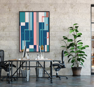 Exposed Pipes 2 framed vertical canvas wall art piece for sale at Vybe Interior