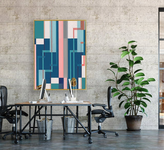 Exposed Pipes 2 framed vertical canvas wall art piece for sale at Vybe Interior