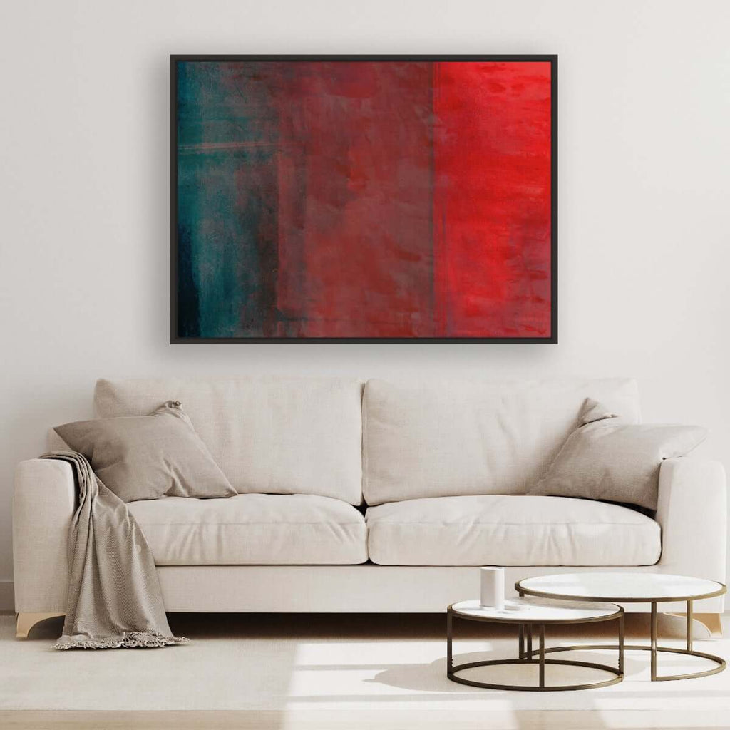 Fading into Red framed horizontal canvas wall art piece for sale at Vybe Interior