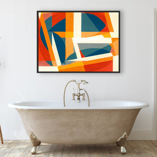 Geometric Joy framed vertical canvas wall art piece for sale at Vybe Interior