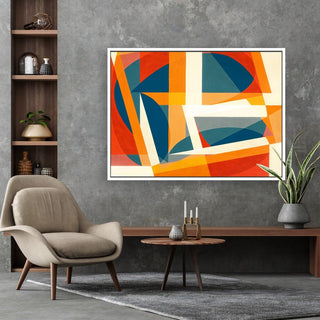 Geometric Joy framed vertical canvas wall art piece for sale at Vybe Interior
