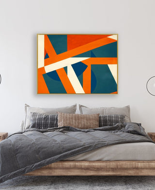 Geometric Solution framed horizontal large canvas wall art piece for sale at Vybe Interior
