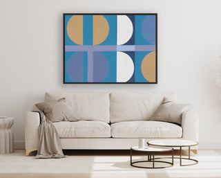 Half Circles 2 framed horizontal canvas wall art piece for sale at Vybe Interior