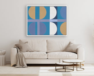 Half Circles 2 framed horizontal large canvas wall art piece for sale at Vybe Interior