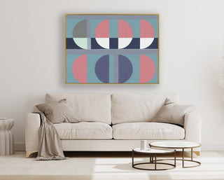 Half Circles 3 framed horizontal large canvas wall art piece for sale at Vybe Interior