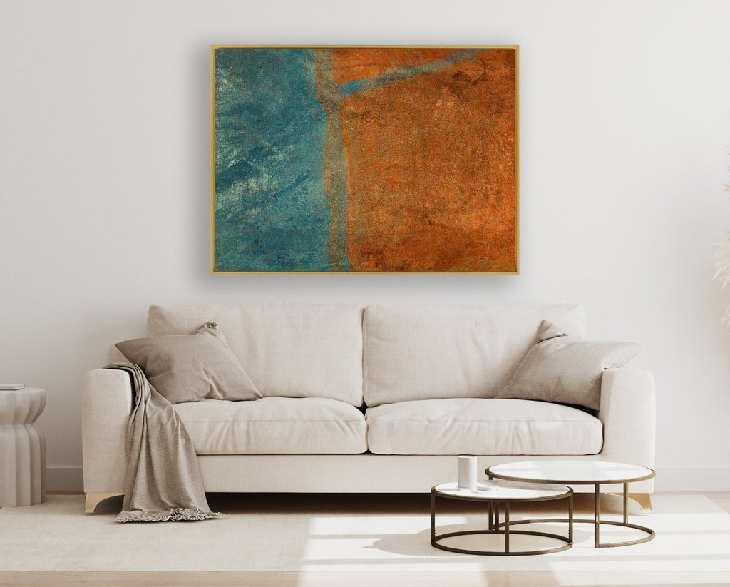 Mystic River 1 framed horizontal canvas wall art piece for sale at Vybe Interior