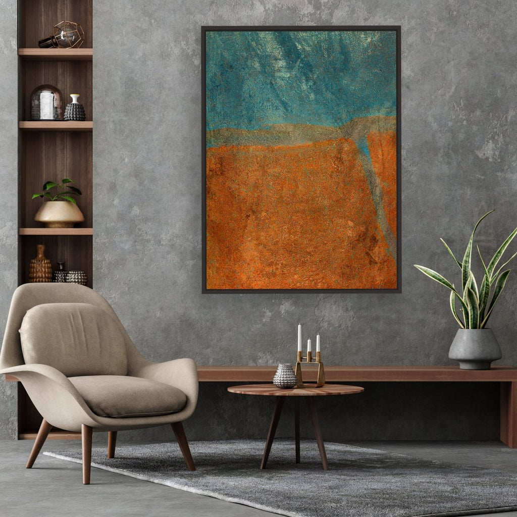 Mystic River 1 framed vertical canvas wall art piece for sale at Vybe Interior