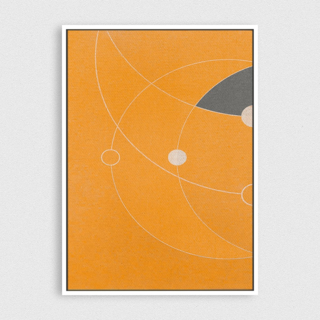 Orbiting 1 framed horizontal large canvas wall art piece for sale at Vybe Interior