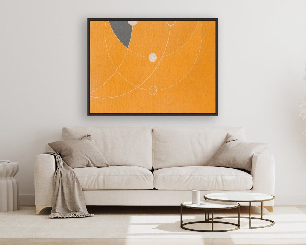 Orbiting 1 framed horizontal canvas wall art piece for sale at Vybe Interior