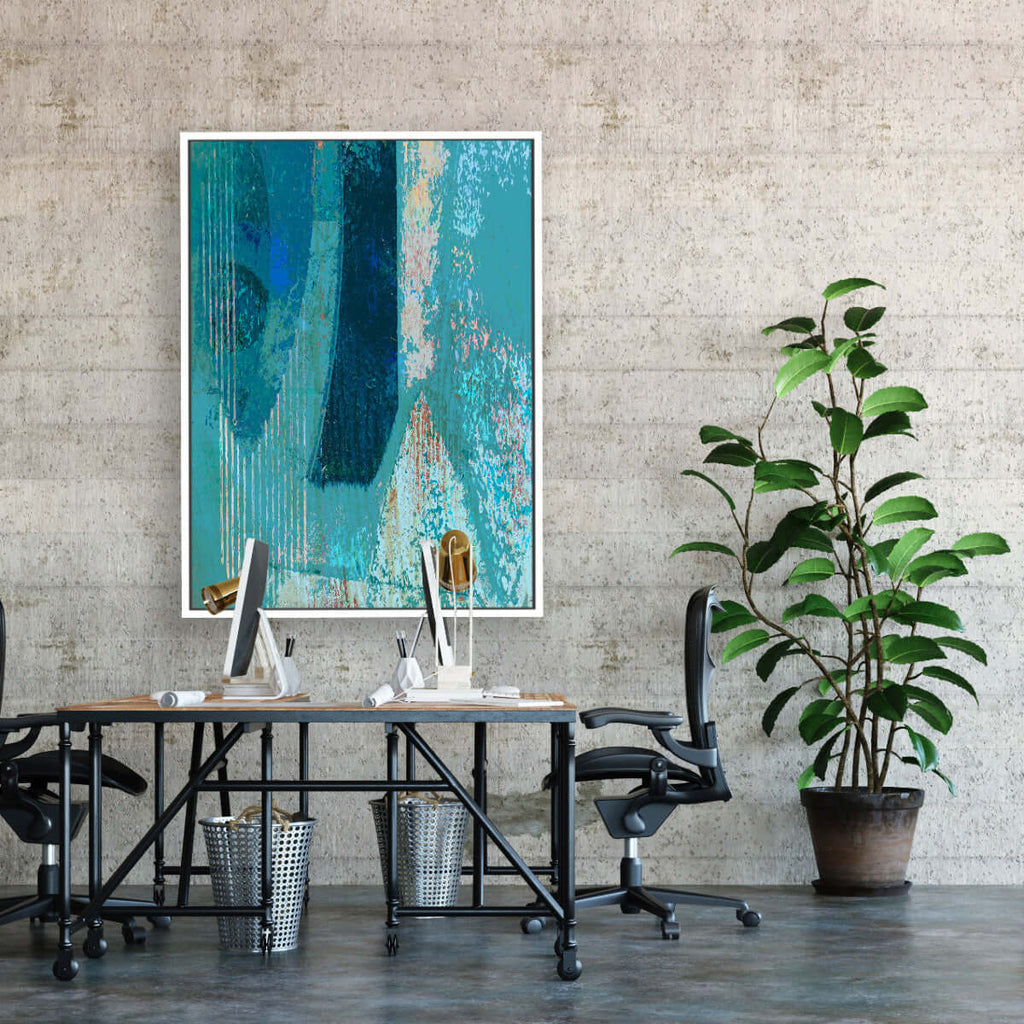 All the Blues framed horizontal canvas wall art piece for sale at Vybe Interior