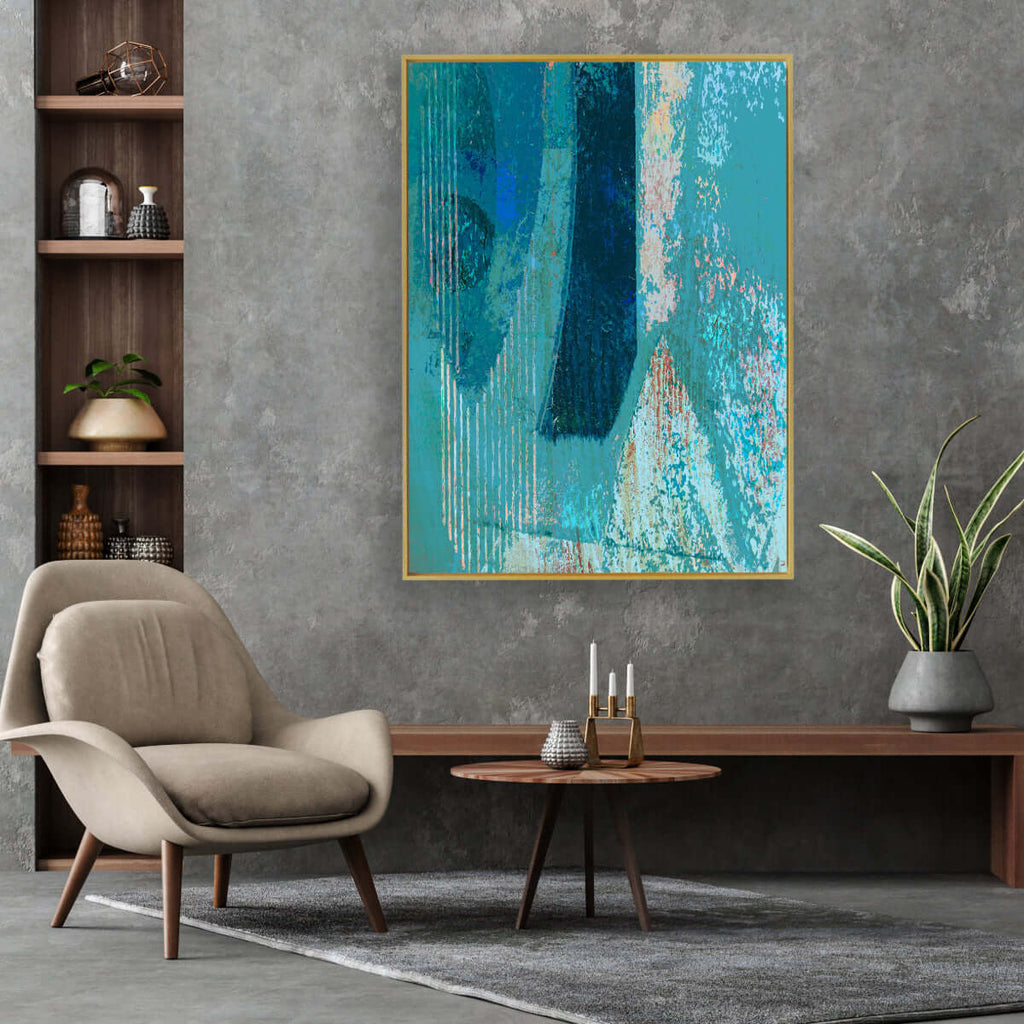 All the Blues framed horizontal canvas wall art piece for sale at Vybe Interior