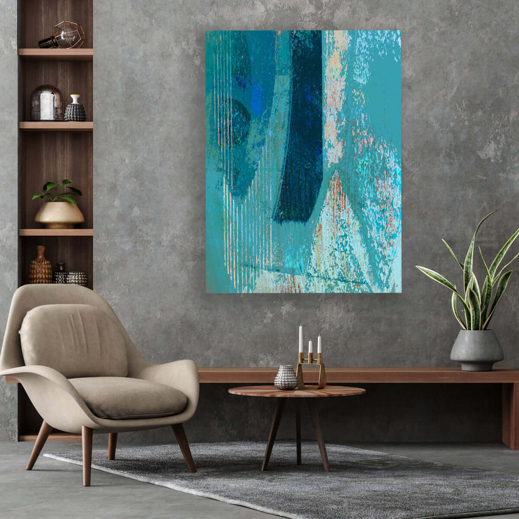 All the Blues framed horizontal large canvas wall art piece for sale at Vybe Interior