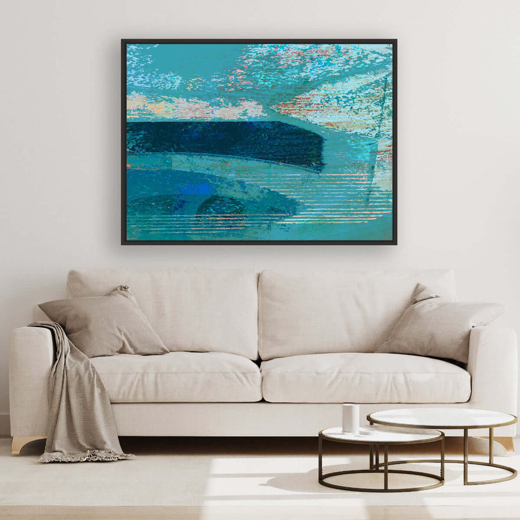 All the Blues framed vertical canvas wall art piece for sale at Vybe Interior