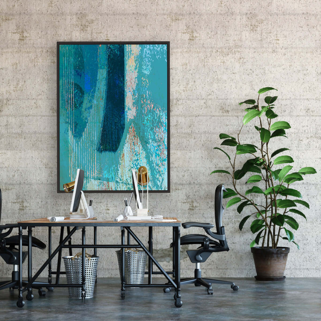 All the Blues framed horizontal canvas wall art piece for sale at Vybe Interior