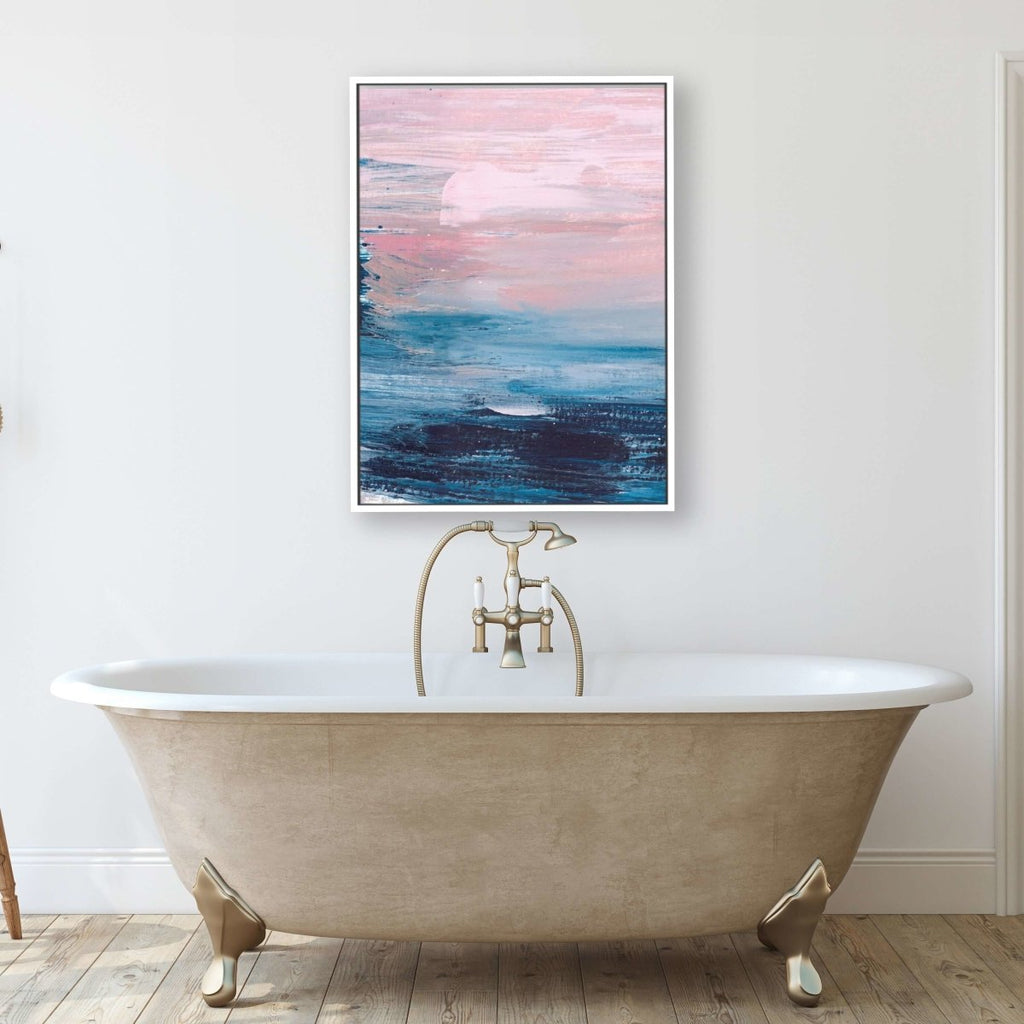 Blushing framed horizontal canvas wall art piece for sale at Vybe Interior