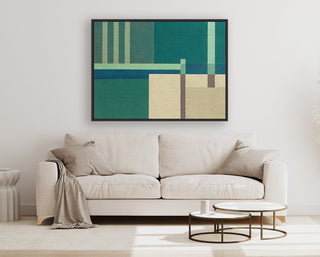 Container Stacking 1 framed horizontal canvas wall art piece for sale at Vybe Interior