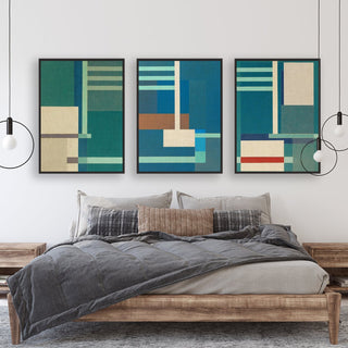 Container Stacking large canvas framed 3 piece large canvas wall art piece for sale at Vybe Interior