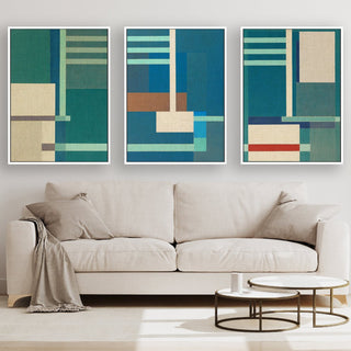 Container Stacking Canvas framed 3 piece canvas wall art piece for sale at Vybe Interior