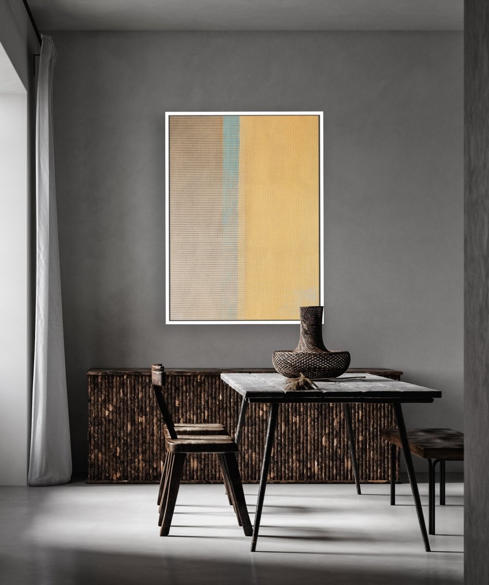 Cut Connections 3 framed vertical large canvas wall art piece for sale at Vybe Interior