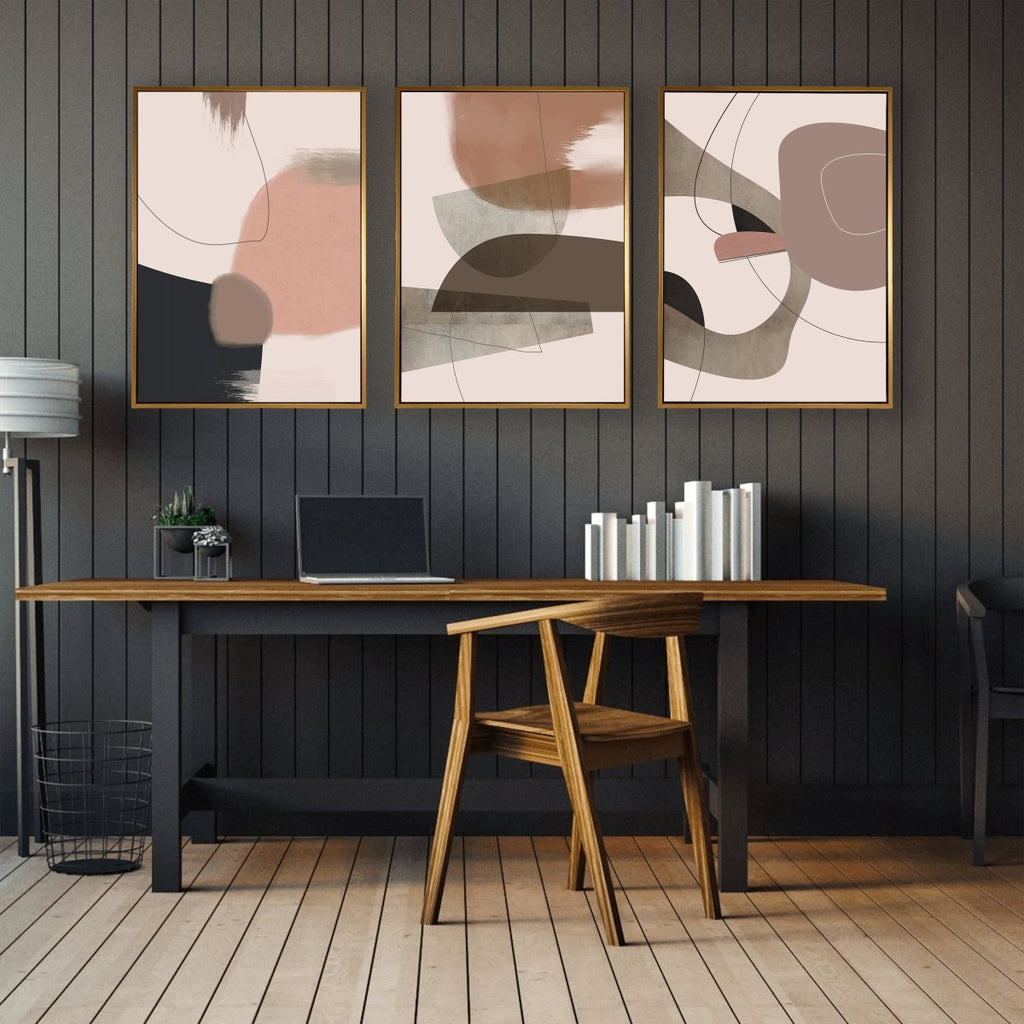 Delicate framed 3 piece canvas wall art piece for sale at Vybe Interior