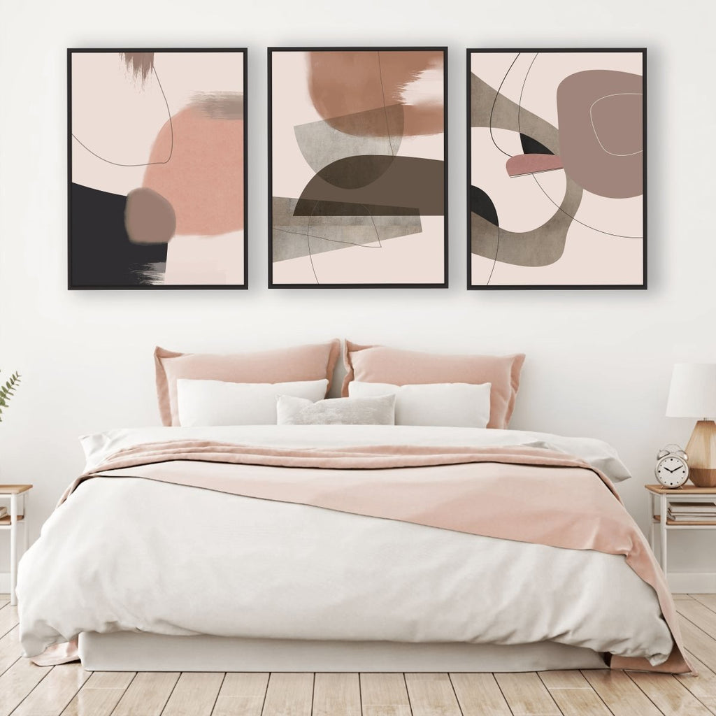 Delicate framed 3 piece canvas wall art piece for sale at Vybe Interior