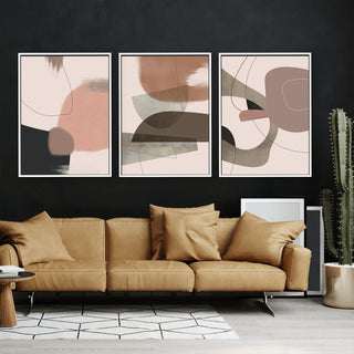 Delicate framed 3 piece canvas wall art piece for sale at Vybe Interior