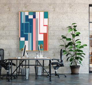 Exposed Pipes 1 framed vertical large canvas wall art piece for sale at Vybe Interior