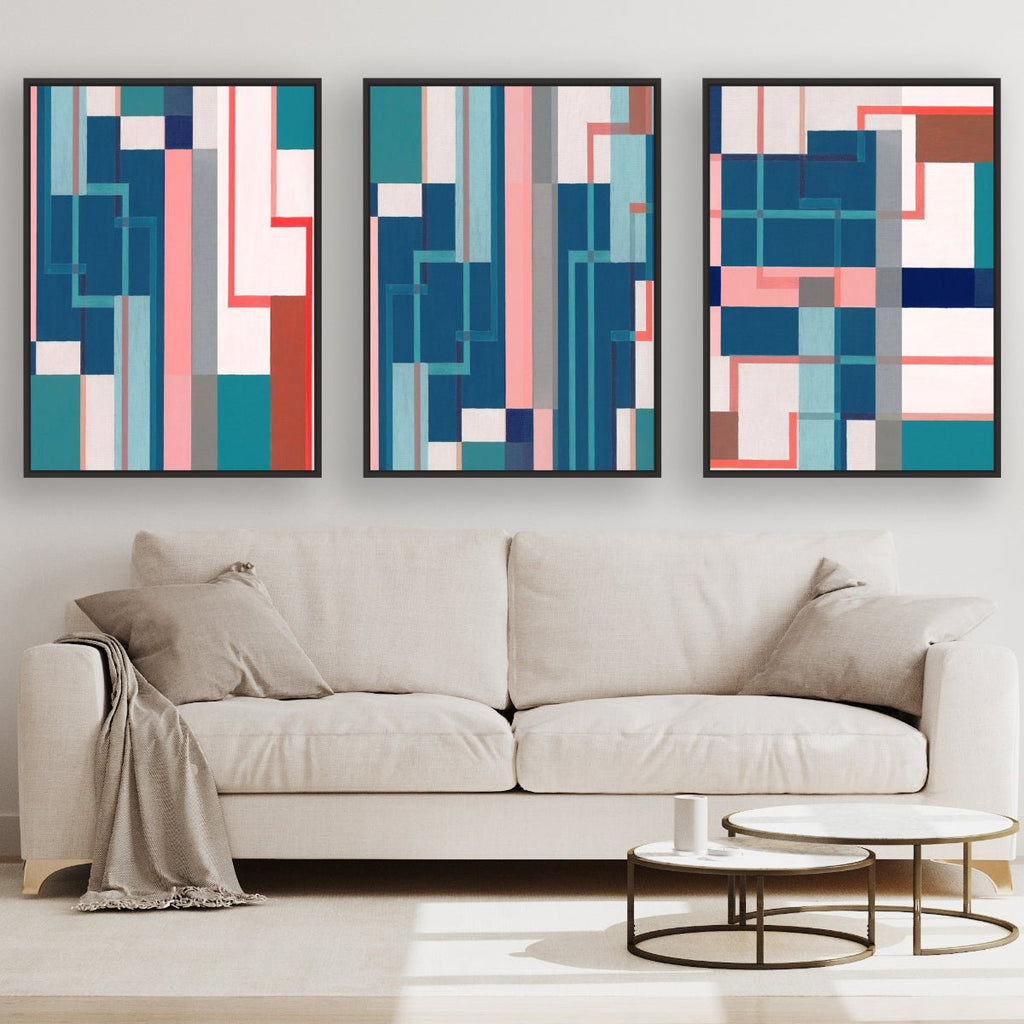 Exposed Pipes large canvas framed 3 piece large canvas wall art piece for sale at Vybe Interior