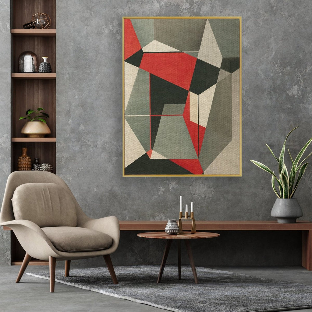 Geometric Fox framed vertical canvas wall art piece for sale at Vybe Interior