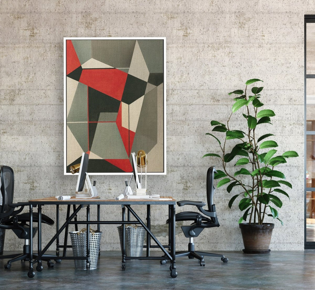 Geometric Fox framed vertical large canvas wall art piece for sale at Vybe Interior
