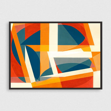 Geometric Joy framed vertical canvas wall art piece for sale at Vybe Interior