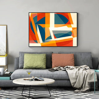 Geometric Joy framed horizontal abstract canvas wall art piece for sale at Vybe Interior