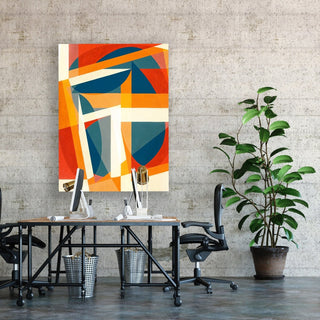 Geometric Joy framed vertical large canvas wall art piece for sale at Vybe Interior