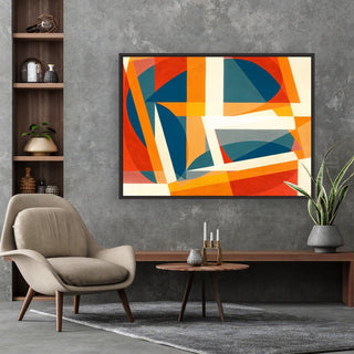 Geometric Joy framed horizontal canvas wall art piece for sale at Vybe Interior