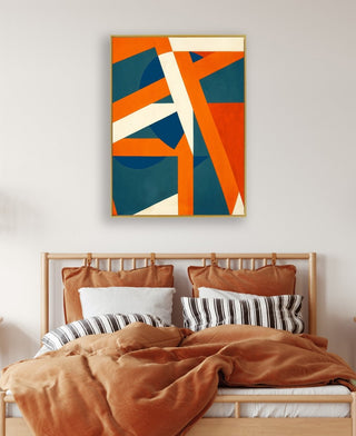 Geometric Solution framed horizontal large canvas wall art piece for sale at Vybe Interior