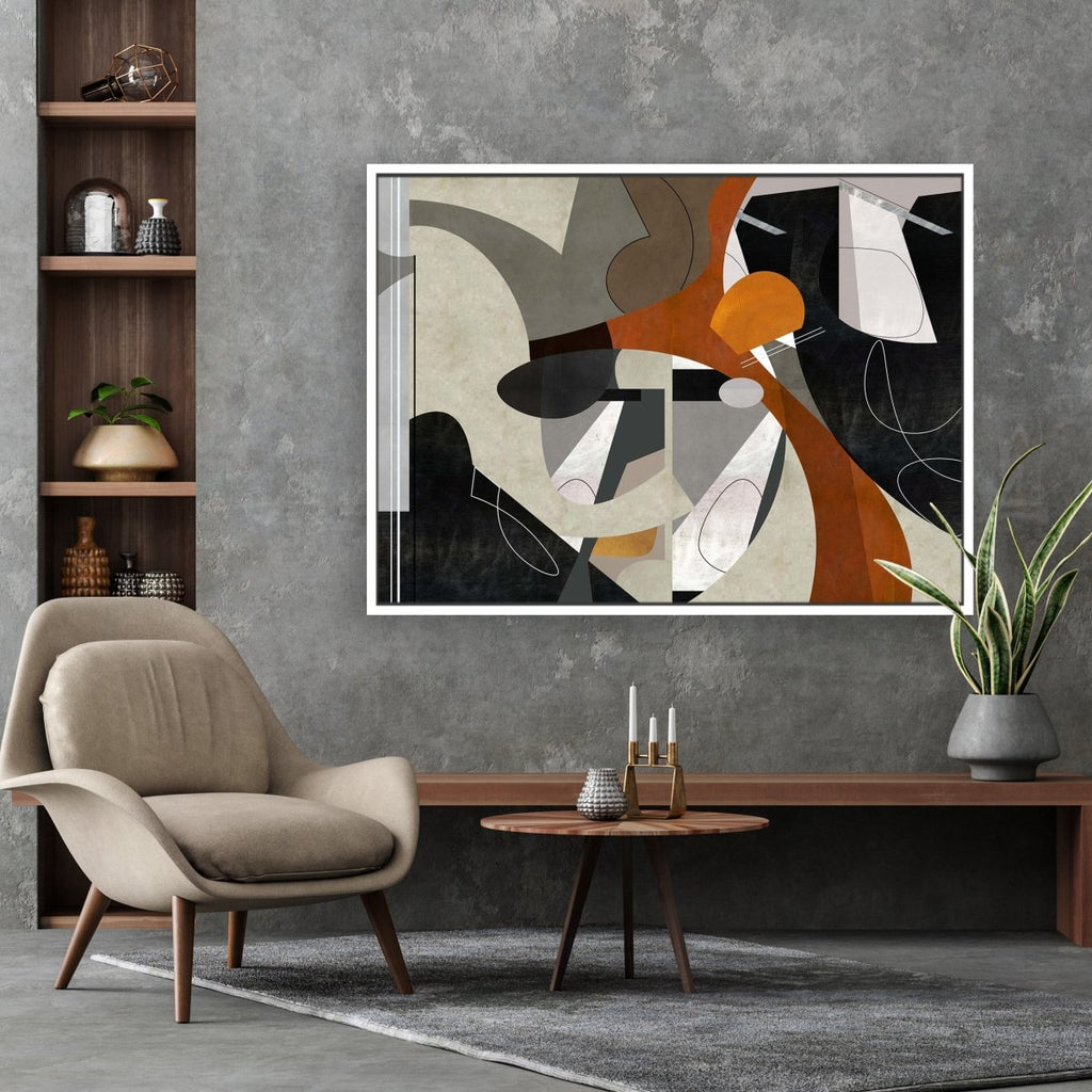 Graphically Dynamic framed horizontal canvas wall art piece for sale at Vybe Interior