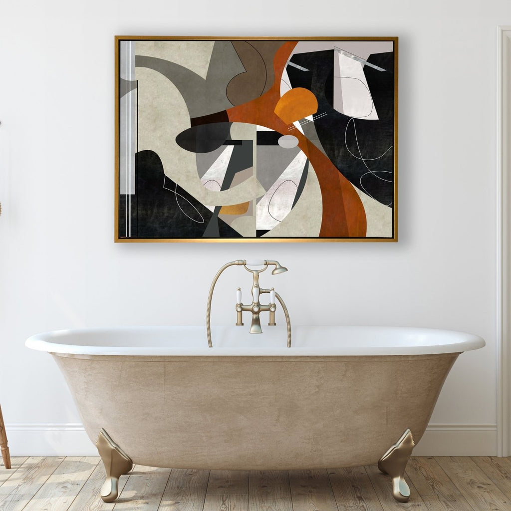 Graphically Dynamic framed horizontal canvas wall art piece for sale at Vybe Interior