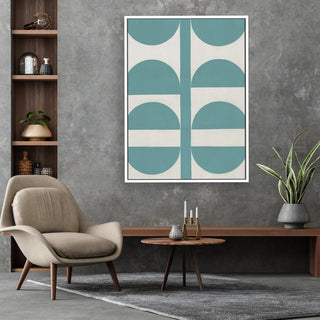 Half Circles 1 framed vertical large canvas wall art piece for sale at Vybe Interior