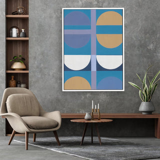 Half Circles 2 framed vertical large canvas wall art piece for sale at Vybe Interior