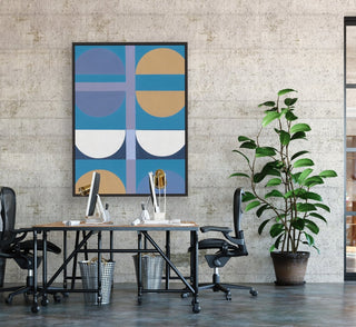 Half Circles 2 framed vertical canvas wall art piece for sale at Vybe Interior