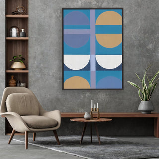 Half Circles 2 framed vertical canvas wall art piece for sale at Vybe Interior
