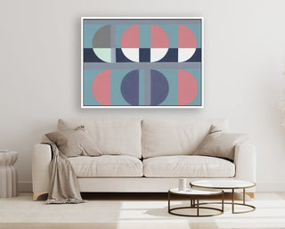 Half Circles 3 framed vertical canvas wall art piece for sale at Vybe Interior