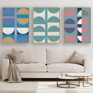 Half Circles Canvas framed 3 piece canvas wall art piece for sale at Vybe Interior