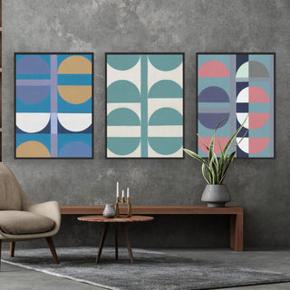 Half Circles large canvas framed 3 piece large canvas wall art piece for sale at Vybe Interior