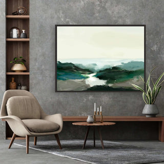 Highland View framed horizontal canvas wall art piece for sale at Vybe Interior