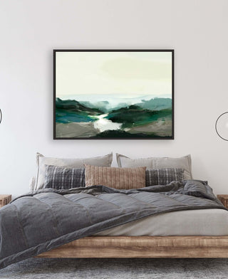 Highland View framed horizontal canvas wall art piece for sale at Vybe Interior