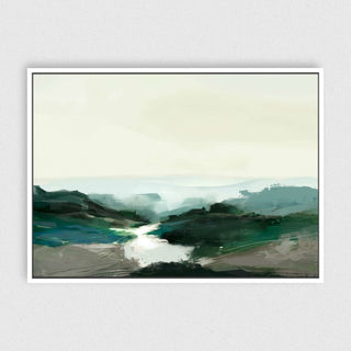 Highland View framed horizontal large canvas wall art piece for sale at Vybe Interior