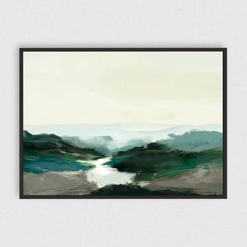 Highland View framed horizontal canvas wall art piece for sale at Vybe Interior