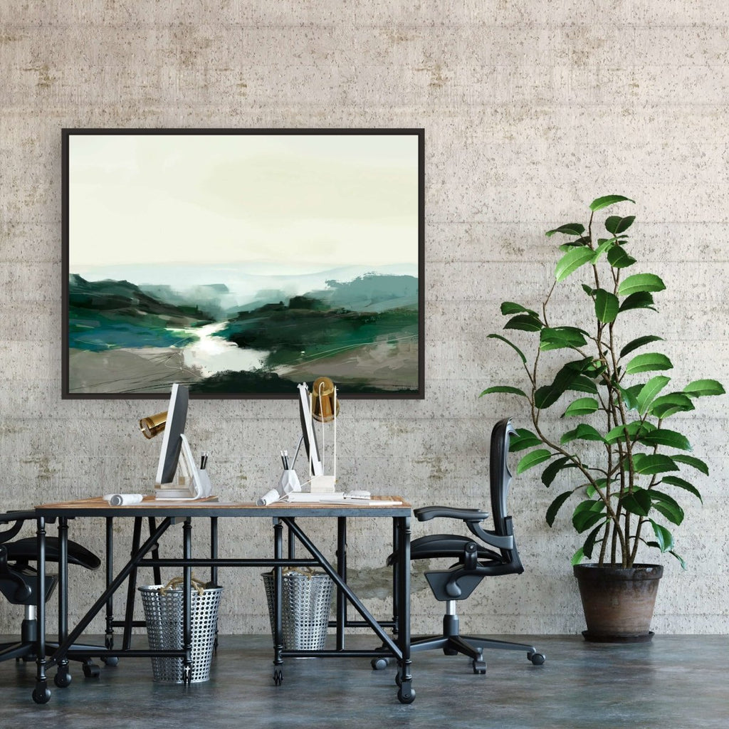 Highland View framed horizontal canvas wall art piece for sale at Vybe Interior